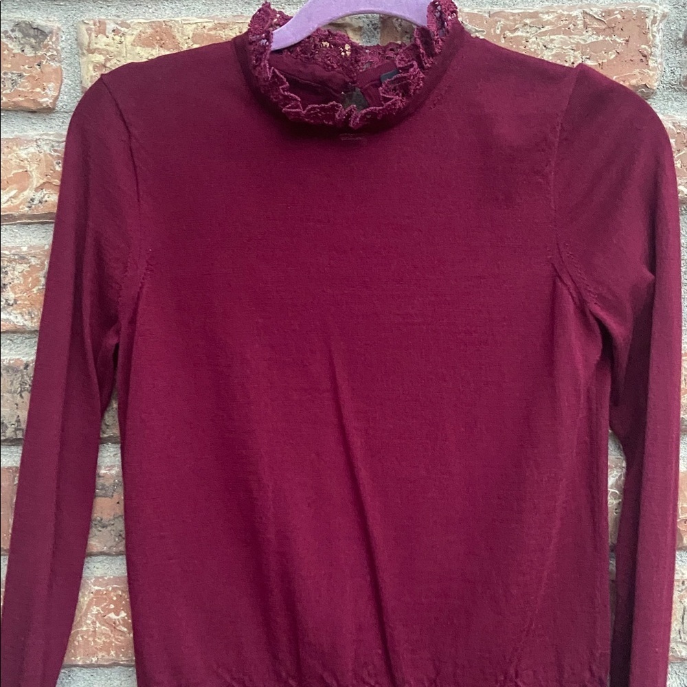 J. Crew Deep Red Lace Trim Top